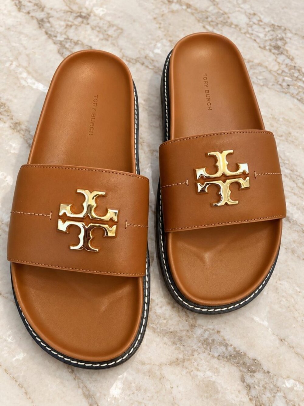 Tory Burch Everly Anatomic Lug Nappa Leather Slide Sandal 7.5 NIB